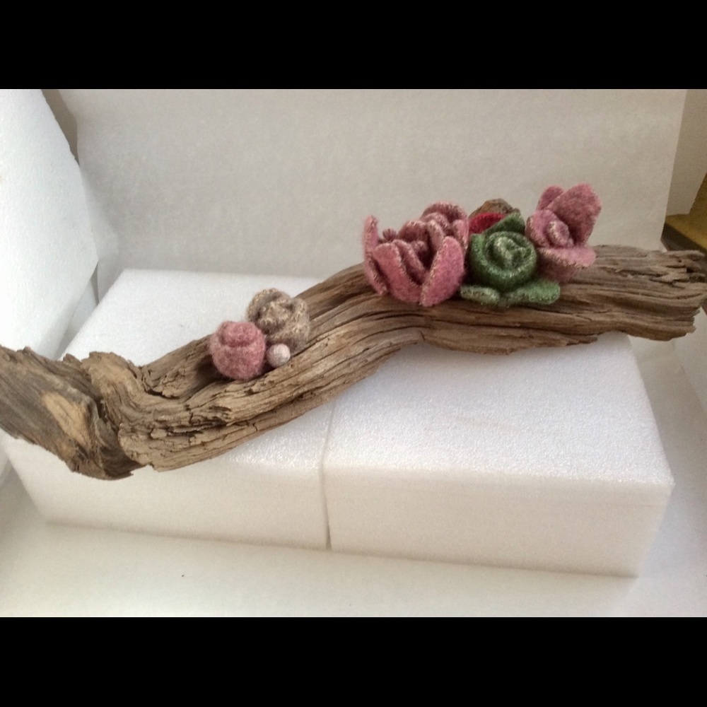 Faux Felted Succulents On Found Wood